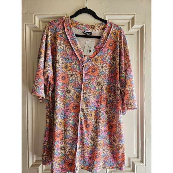 HEIMISH USA Tops - Heimish USA Floral Waffle Knit Top 3XL Multi Color Daisy V-Neck Short Sleeve NEW